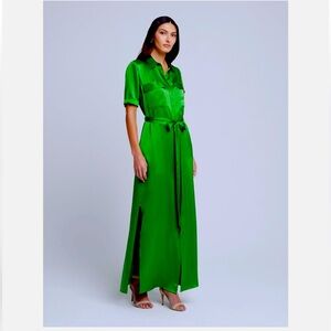 L’AGENCE Klement Green Silk Shirtdress